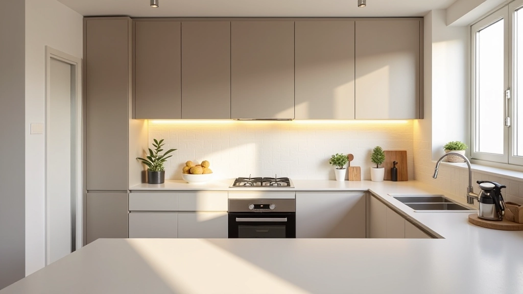 Cozinha contemporânea em Lisboa com cores neutras, iluminação embutida e eletrodomésticos integrados