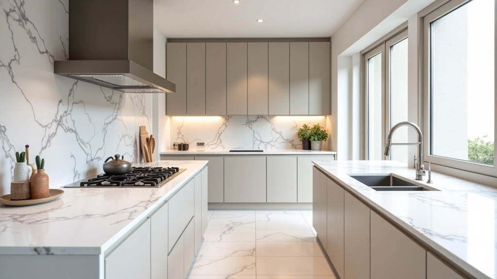 Cozinha moderna com azulejos portugueses e design contemporâneo
